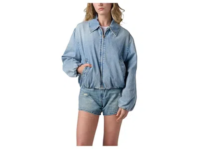 Blanknyc Bottomless Brunch Denim Bomber Jacket In Blue