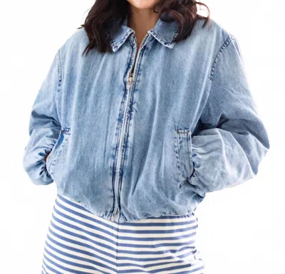 Blanknyc Bottomless Brunch Denim Bomber Jacket In Blue