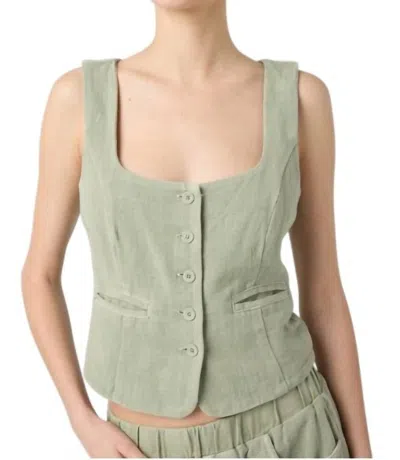 Blanknyc Button-up Fitted Crop Vest In Desert Sage In Green