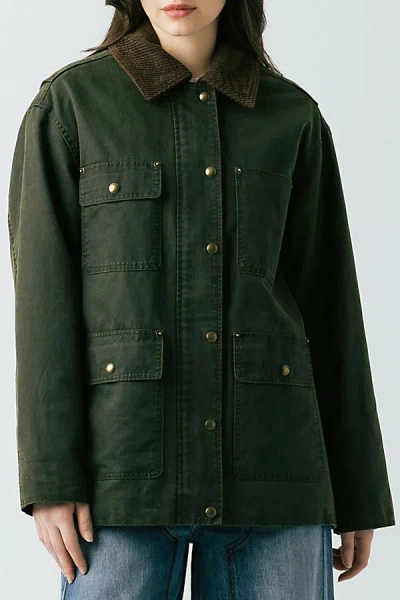 Blanknyc Catching A Break Coated Canvas Barn Jacket In Hunter Green, Women's At Urban Outfitters