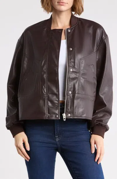 Blanknyc Cinched Waist Faux Leather Bomber Jacket In Brown