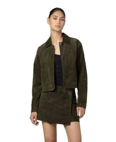 Blanknyc Collared Suede Jacket Leather A Line Skirt In Green