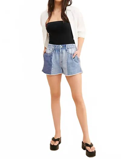 Blanknyc Colorblock Denim & French Terry Pull-on Shorts In Drop The Mic In Blue