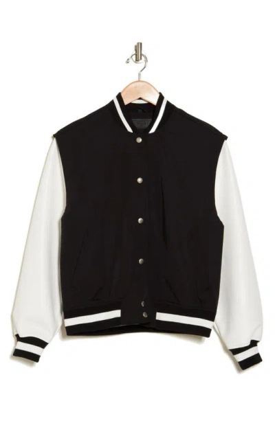 Blanknyc Colorblock Faux Leather Sleeve Varsity Jacket In Mix And Match