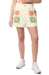 BLANKNYC CROCHET APPLIQUÉ PAPERBAG WAIST DENIM SHORTS