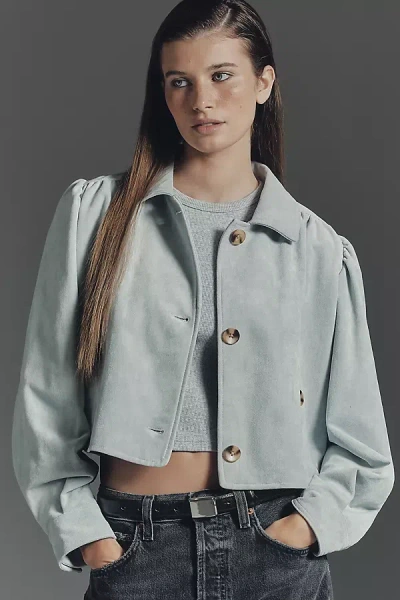 Blanknyc Crop Buttondown Jacket In Blue