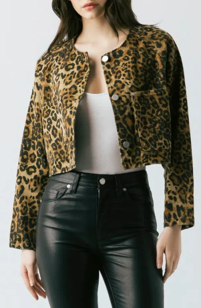 BLANKNYC BLANKNYC CROP LEOPARD PRINT DENIM JACKET