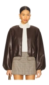 Blanknyc Cropped Leather Bomber In Brown