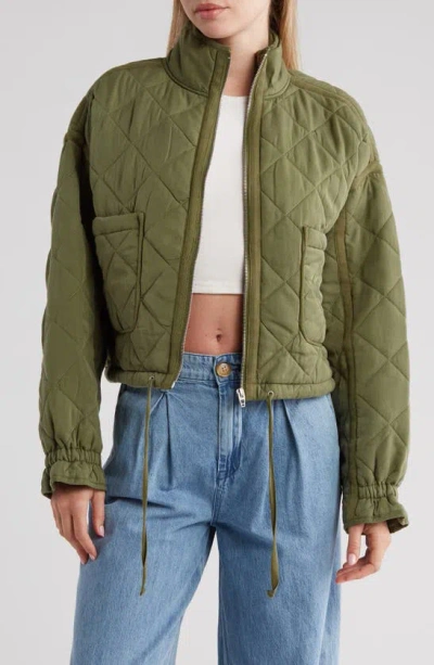 Blanknyc Cropped Quilted Jacket In Green Olive