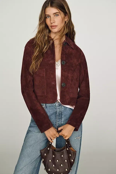 Blanknyc Cropped Suede Jacket In Burgundy