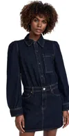 Blanknyc Perfectly Edgy Dark Wash Denim Collared Button-front Mini Dress In Dark Indigo