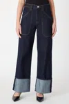 Blanknyc Deep Down Wide Leg Jeans In Dark Wash In Blue