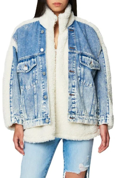 Blanknyc Denim & Faux Shearling Trucker Jacket In Blue