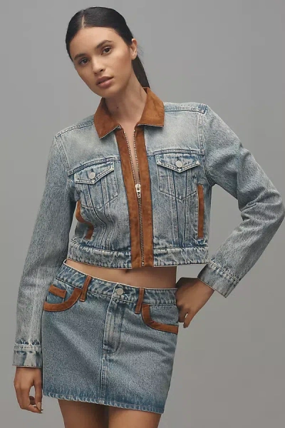 Blanknyc Denim And Faux-suede Trucker Jacket In Blue