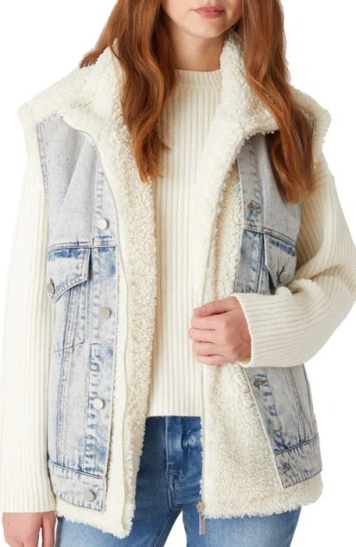 Blanknyc Denim & High Pile Fleece Trucker Vest In Snowbank