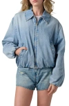 Blanknyc Bottomless Brunch Denim Bomber Jacket In Blue