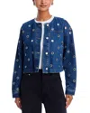 Blanknyc Denim Eyelet Collarless Jacket In Silver Dreams