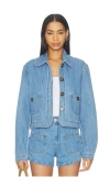 Blanknyc Finish Line Cropped Denim Jacket In Blue
