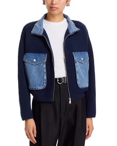 Blanknyc Denim Knit Mixed Media Sweater Shacket In Blue