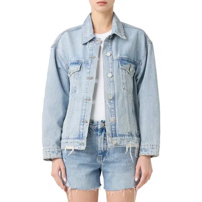 Blanknyc Distressed Oversize Denim Trucker Jacket In True Grit