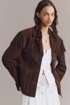 Blanknyc Down To Earth Faux-suede Fringe Jacket In Brown