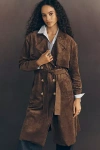 Blanknyc Down To Earth Faux Suede Trench Coat Jacket In Brown