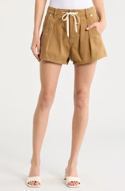 Blanknyc Drawstring Waist Pleated Cotton Twill Shorts In Brown