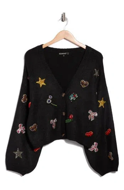 Blanknyc Embellished Appliqué Cardigan In Black