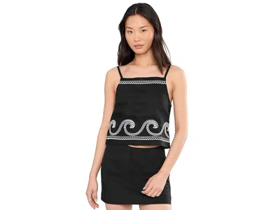 Blanknyc Embroidered Linen Crop Top In Black/white