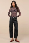 Blanknyc Evening Routine Black Vegan Leather Barrel Leg Pants In Black