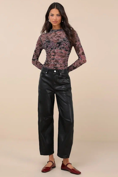 Blanknyc Evening Routine Black Vegan Leather Barrel Leg Pants