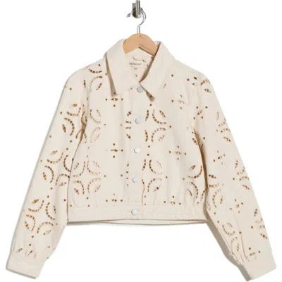 Blanknyc Eyelet Embroidered Denim Trucker Jacket In Neutral