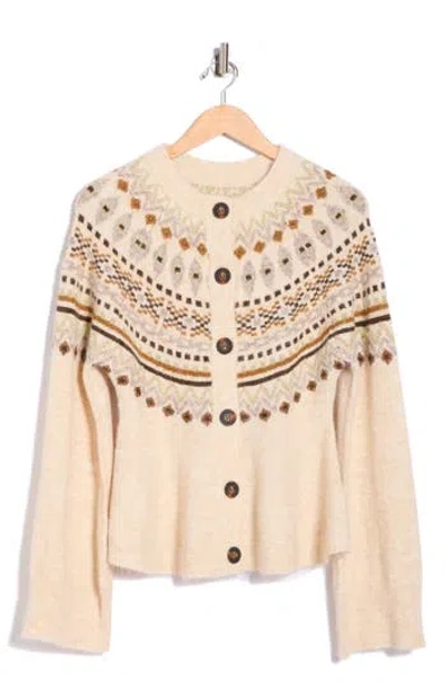 Blanknyc Fair Isle Peplum Cardigan In Neutral