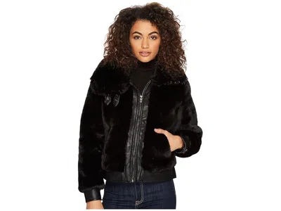 Blanknyc Fake Fur Jacket With Faux Leather Detail In Black Noise