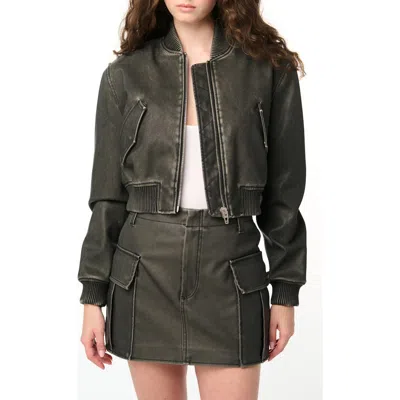 Blanknyc Faux Leather Crop Bomber Jacket In On Track