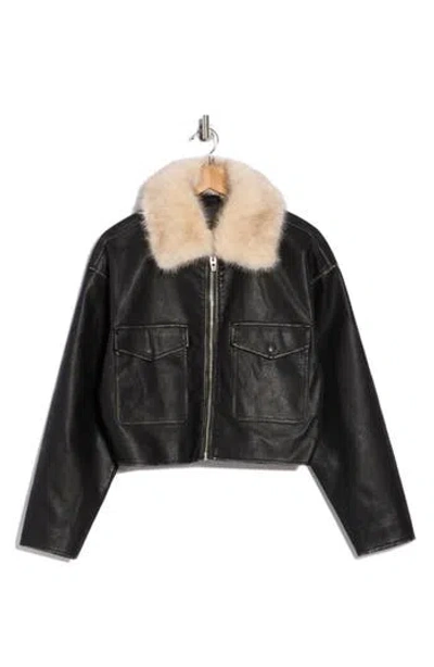 Blanknyc Faux Leather Jacket With Removable Faux Fur Collar In Black