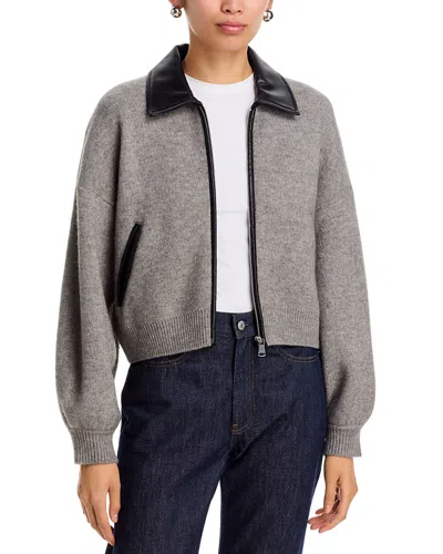 Blanknyc Faux Leather Knit Mixed Media Sweater In Gray