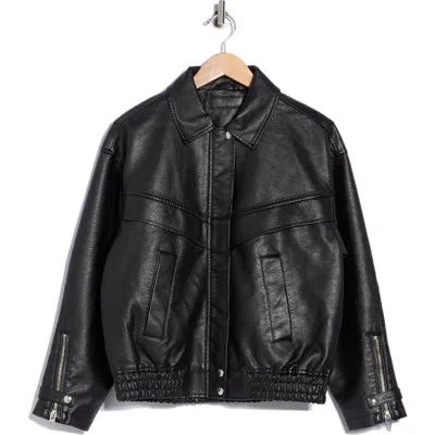 Blanknyc Faux Leather Long Bomber Jacket In Black