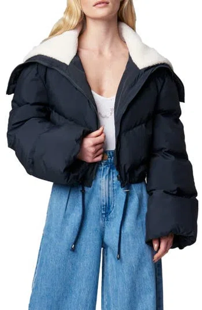 Blanknyc Faux Shearling Collar Crop Puffer Jacket In Open Mic