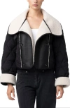 Blanknyc Faux Shearling Quilted Crop Jacket In Black
