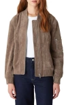 Blanknyc Faux Suede Bomber Jacket In Oyster Shell