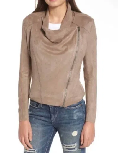 Blanknyc Faux Suede Drape Front Zip Up Top In Beige In Neutral