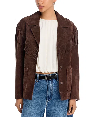 Blanknyc Faux Suede Fringe Jacket In Brown