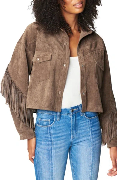 Blanknyc Faux Leather Fringe Trim Jacket In Hot Cocoa