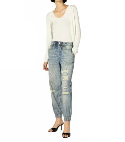 Blanknyc French Terry Distressed Printed Denim Jogger In Blue In White