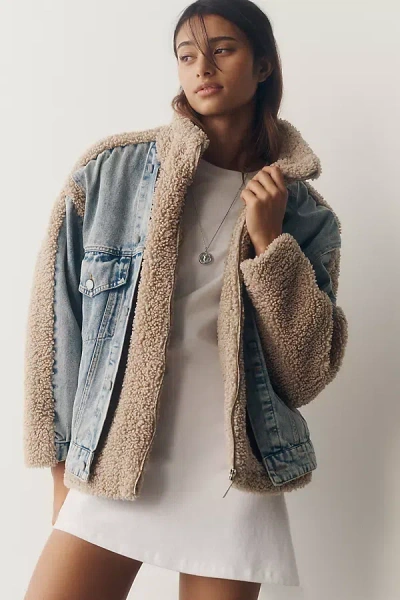 Blanknyc Fuzzy Wuzzy Denim Jacket In Sand