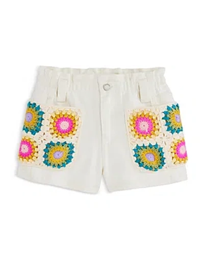 Blanknyc Girls' Crochet Applique Paperbag Denim Shorts - Big Kid In Downtime