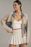 Blanknyc Glow Up Denim & Knit Bomber Jacket In Sand