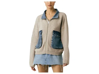 Blanknyc Glow Up Sweater Bomber Jacket In Neutral