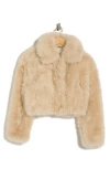 Blanknyc Gram Moment Faux Fur Crop Bomber Jacket In Neutral
